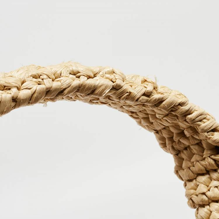 Pre Owned Prada Tan/Light Blue Crochet Straw Large Tote