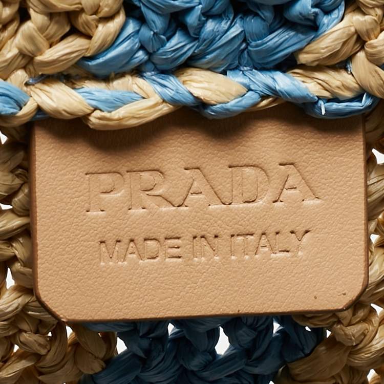 Pre Owned Prada Tan/Light Blue Crochet Straw Large Tote