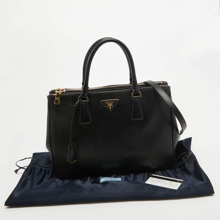 Pre Owned Prada Black Saffiano Lux Leather Medium Double Zip Tote