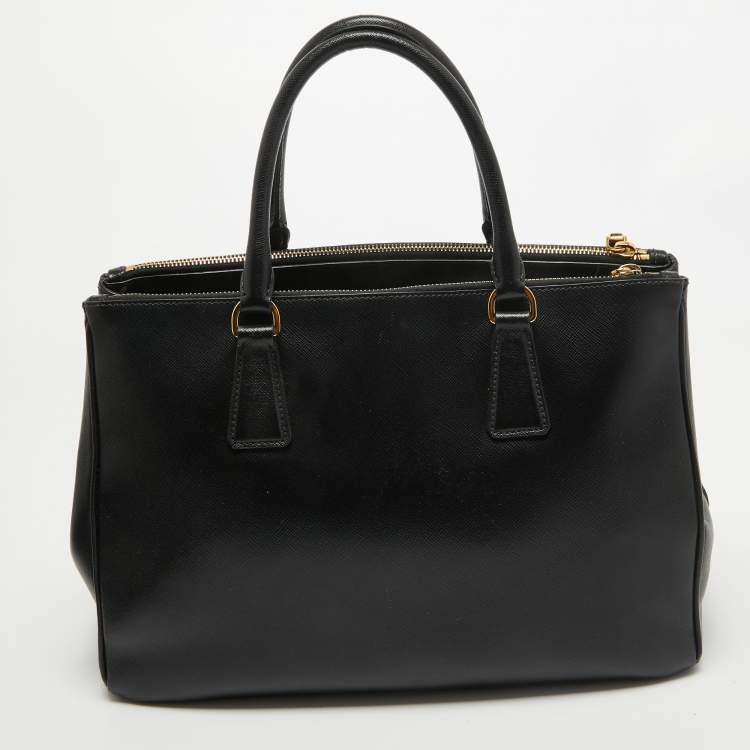 Pre Owned Prada Black Saffiano Lux Leather Medium Double Zip Tote