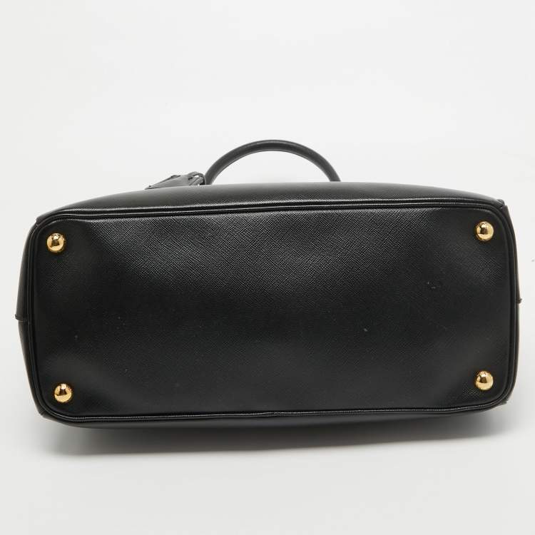 Pre Owned Prada Black Saffiano Lux Leather Medium Double Zip Tote