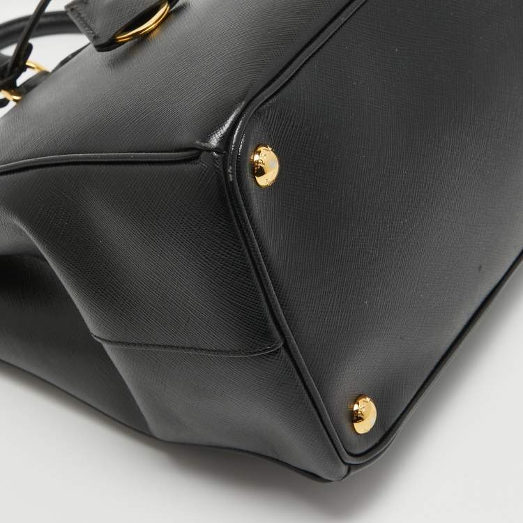 Pre Owned Prada Black Saffiano Lux Leather Medium Double Zip Tote