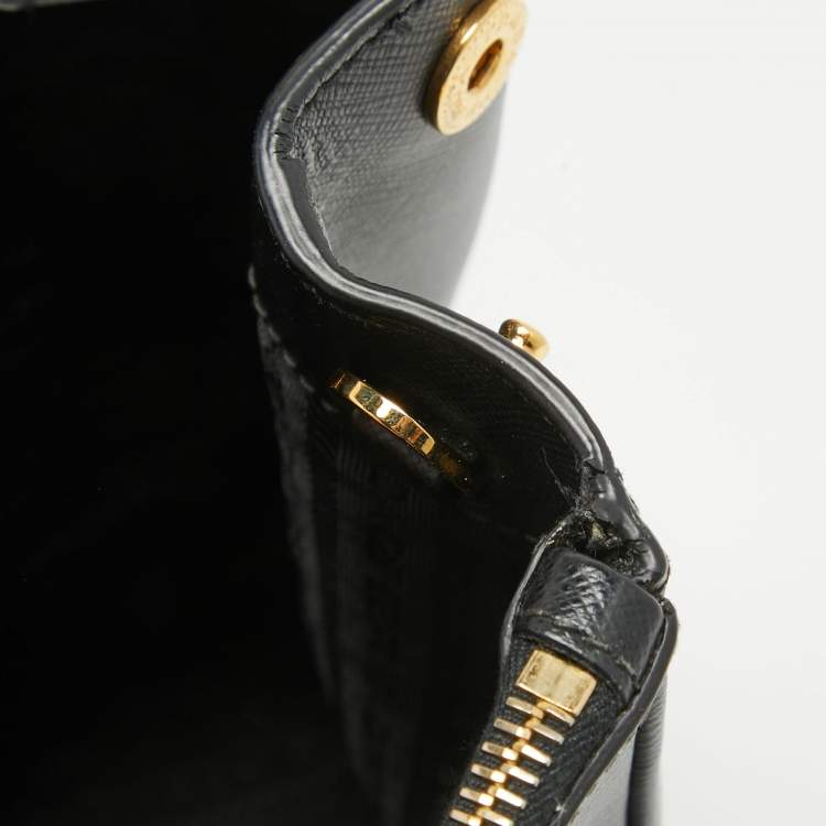 Pre Owned Prada Black Saffiano Lux Leather Medium Double Zip Tote