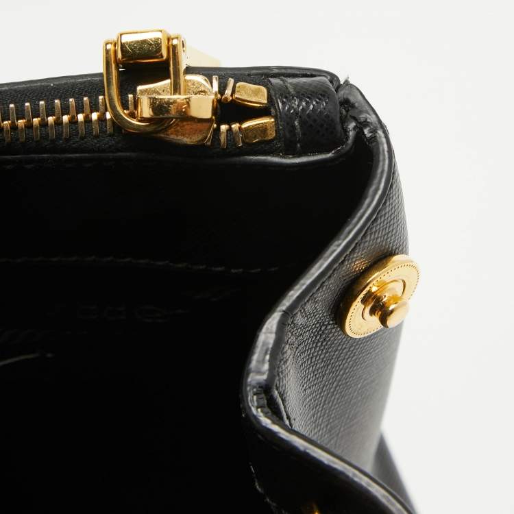 Pre Owned Prada Black Saffiano Lux Leather Medium Double Zip Tote