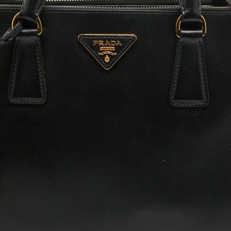 Pre Owned Prada Black Saffiano Lux Leather Medium Double Zip Tote