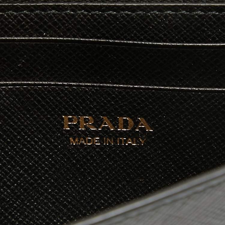 Pre Owned Prada Black Saffiano Lux Leather Logo Flap Wallet On Chain