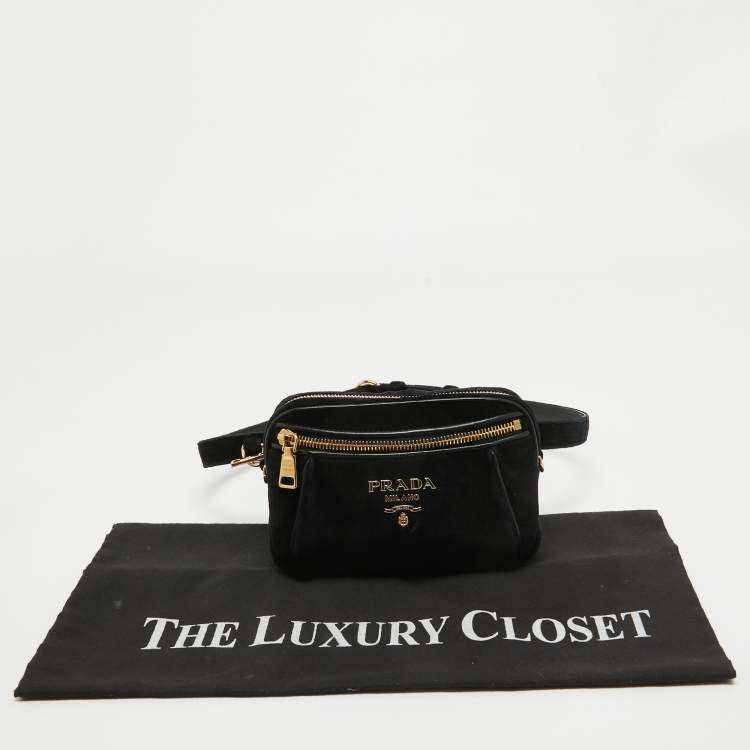 Pre Owned Prada Black Velvet and Leather Velluto Belt Bag