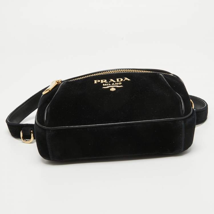 Pre Owned Prada Black Velvet and Leather Velluto Belt Bag