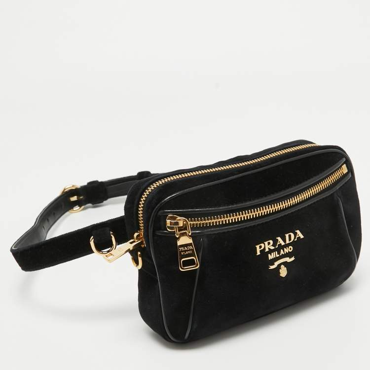 Pre Owned Prada Black Velvet and Leather Velluto Belt Bag