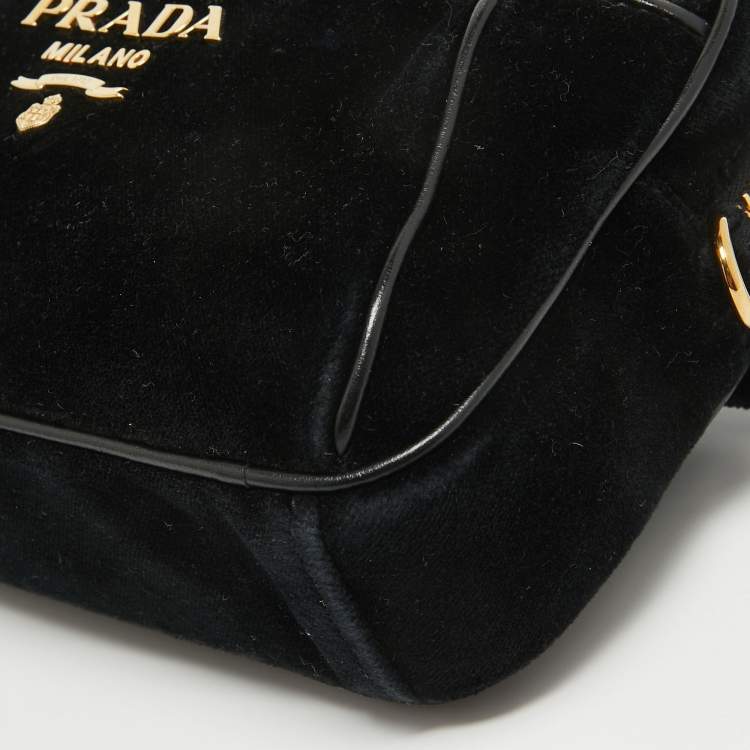Pre Owned Prada Black Velvet and Leather Velluto Belt Bag