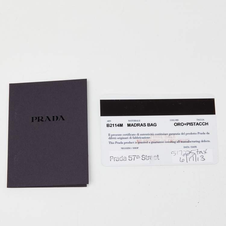 Pre Owned Prada Gold/Green Wowen Madras Leather Tote