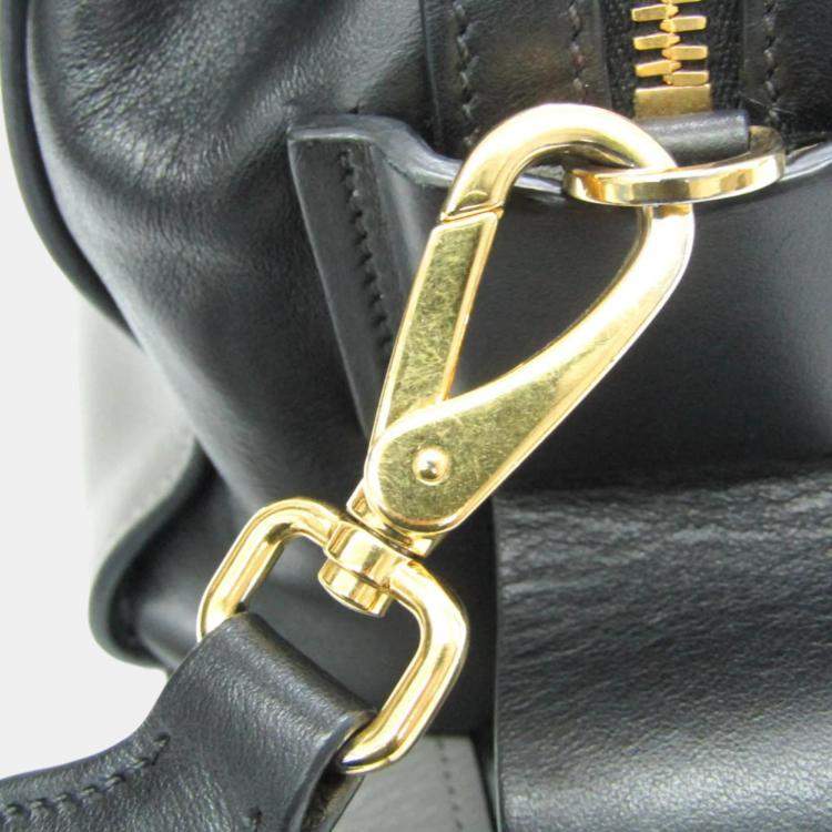 Pre Owned Prada Black/Gray Calf Leather City Bowling Ribbon Bag