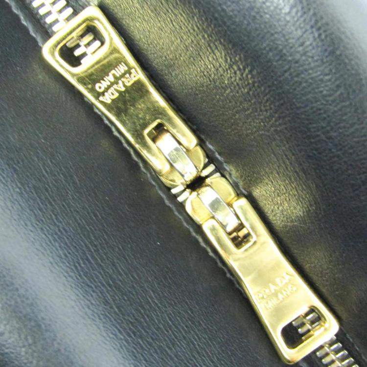 Pre Owned Prada Black/Gray Calf Leather City Bowling Ribbon Bag
