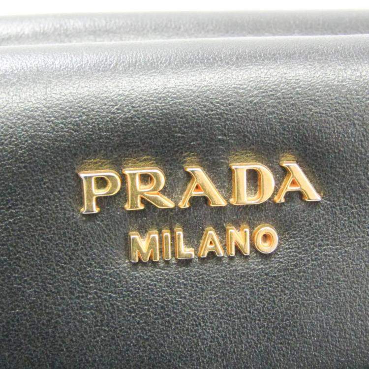 Pre Owned Prada Black/Gray Calf Leather City Bowling Ribbon Bag