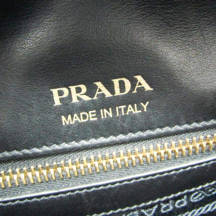 Pre Owned Prada Black/Gray Calf Leather City Bowling Ribbon Bag