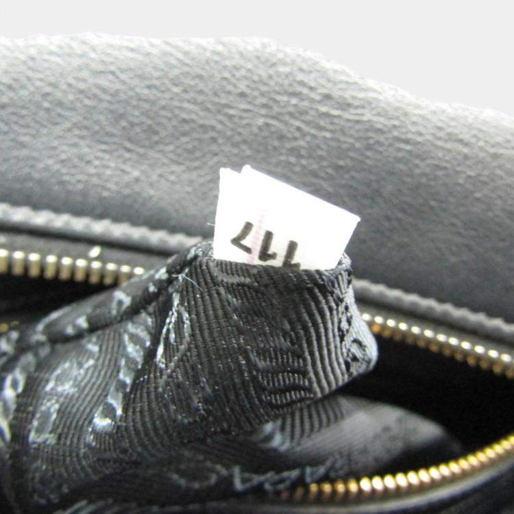 Pre Owned Prada Black/Gray Calf Leather City Bowling Ribbon Bag