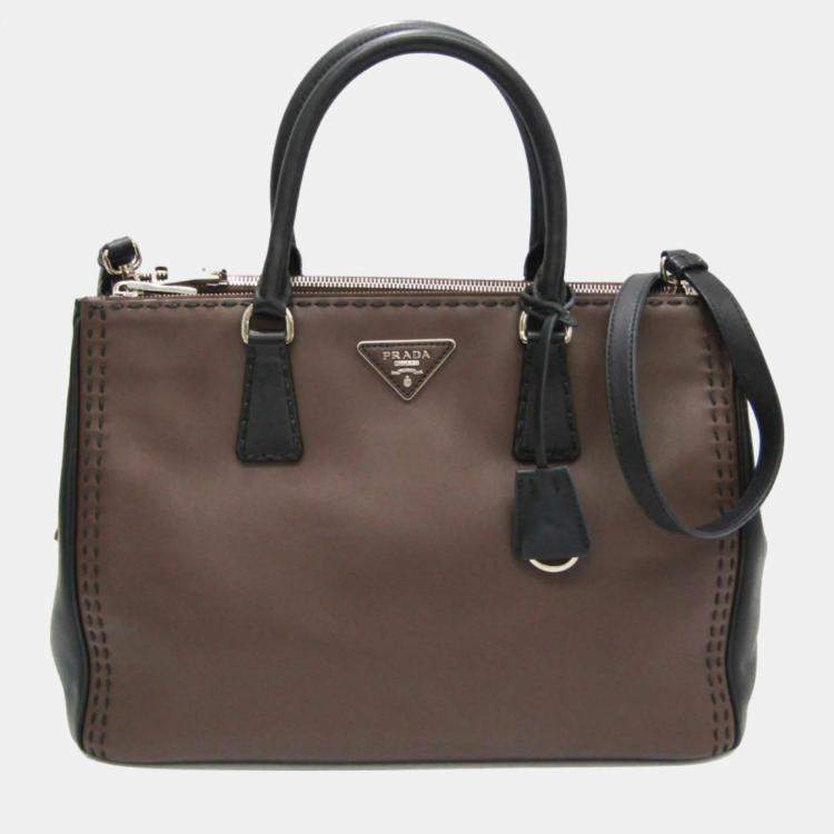 Caramel Small Saffiano Leather Double Prada Bag | PRADA