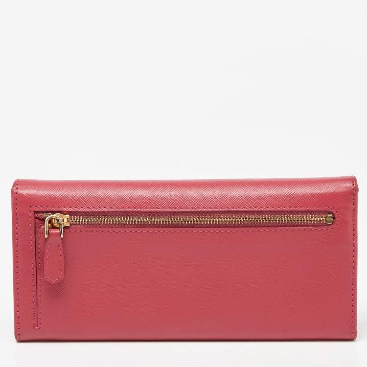 Pre Owned Prada Pink Saffiano Metal Leather Triangular Logo Flap Wallet