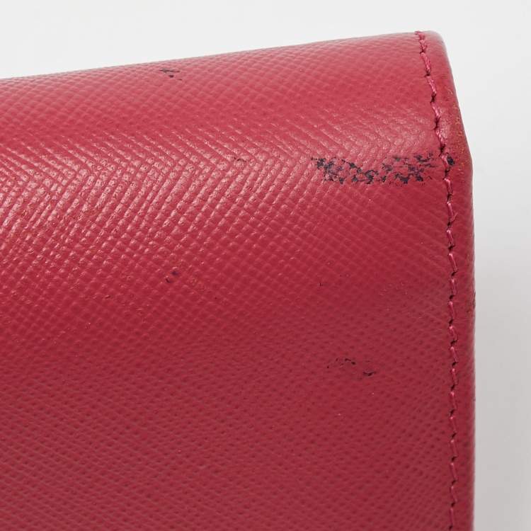 Pre Owned Prada Pink Saffiano Metal Leather Triangular Logo Flap Wallet