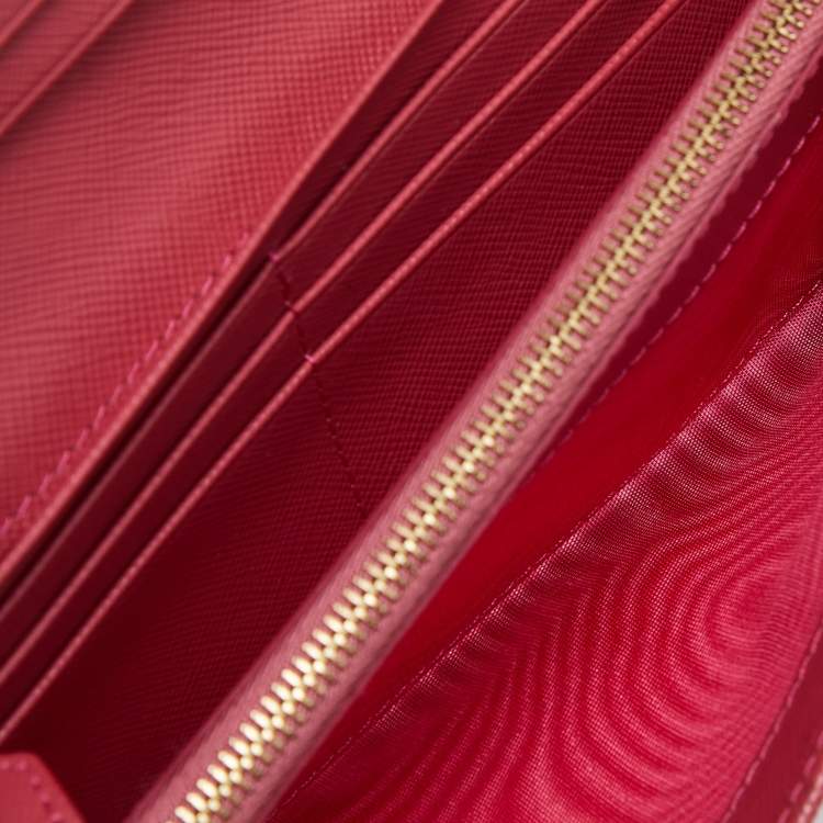 Pre Owned Prada Pink Saffiano Metal Leather Triangular Logo Flap Wallet