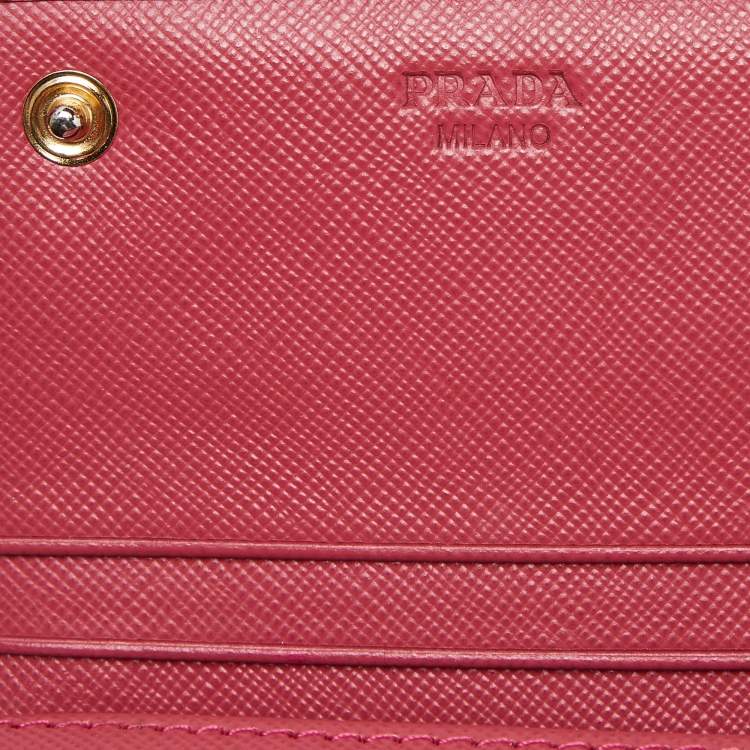 Pre Owned Prada Pink Saffiano Metal Leather Triangular Logo Flap Wallet