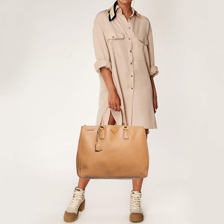 Pre Owned Prada Brown Saffiano Lux Leather Large Galleria Tote