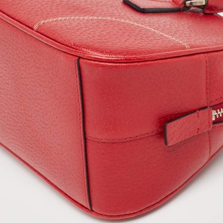 Pre Owned Prada Red Leather Mini Bowler Bag