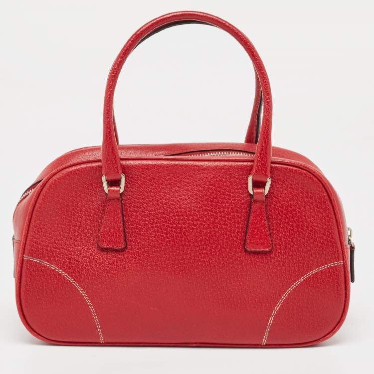 Pre Owned Prada Red Leather Mini Bowler Bag