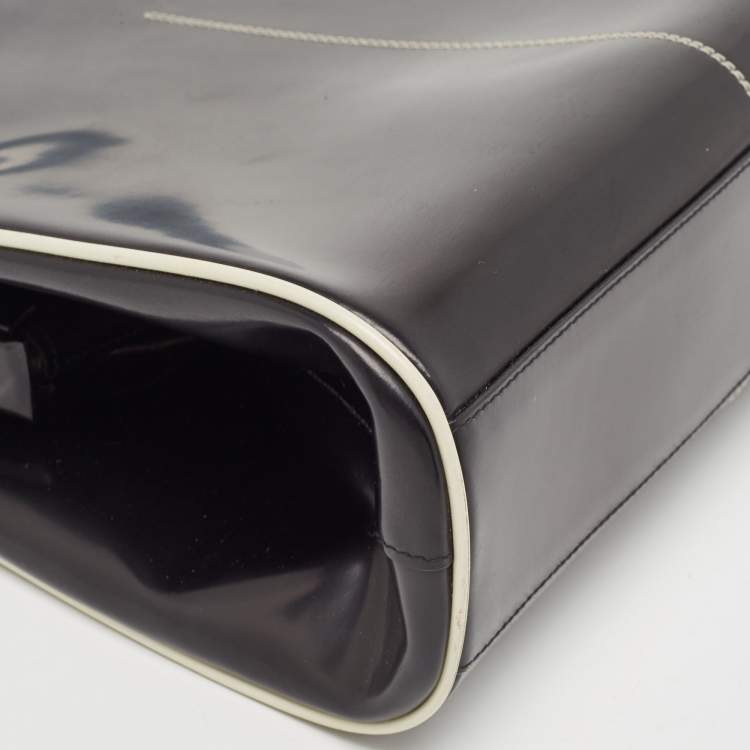 Prada Black/White Patent Leather Frame Top Handle Bag