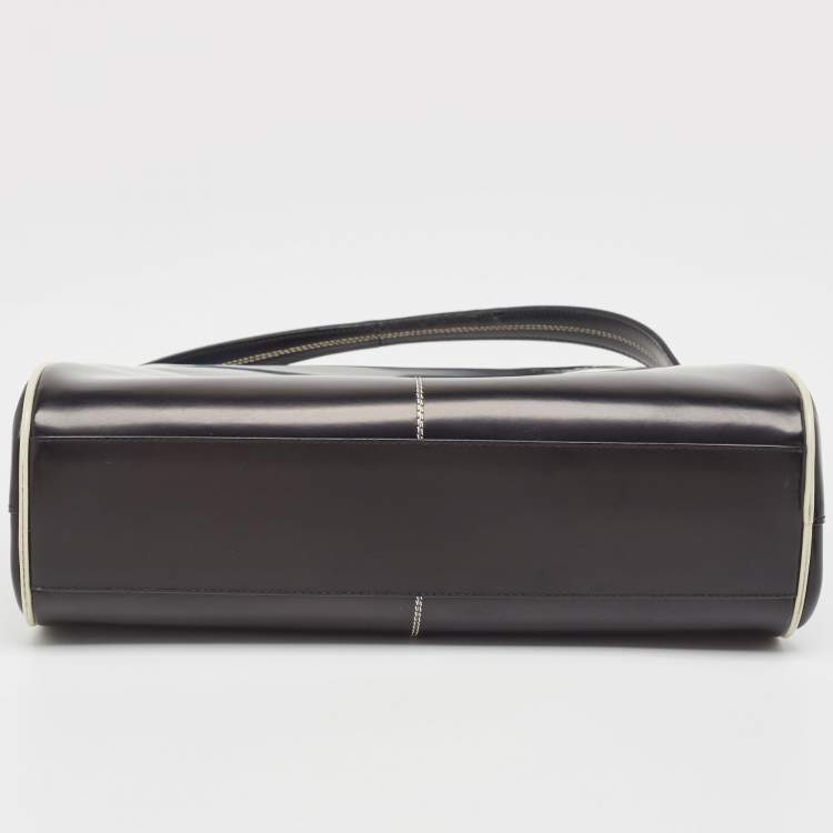 Prada Black/White Patent Leather Frame Top Handle Bag