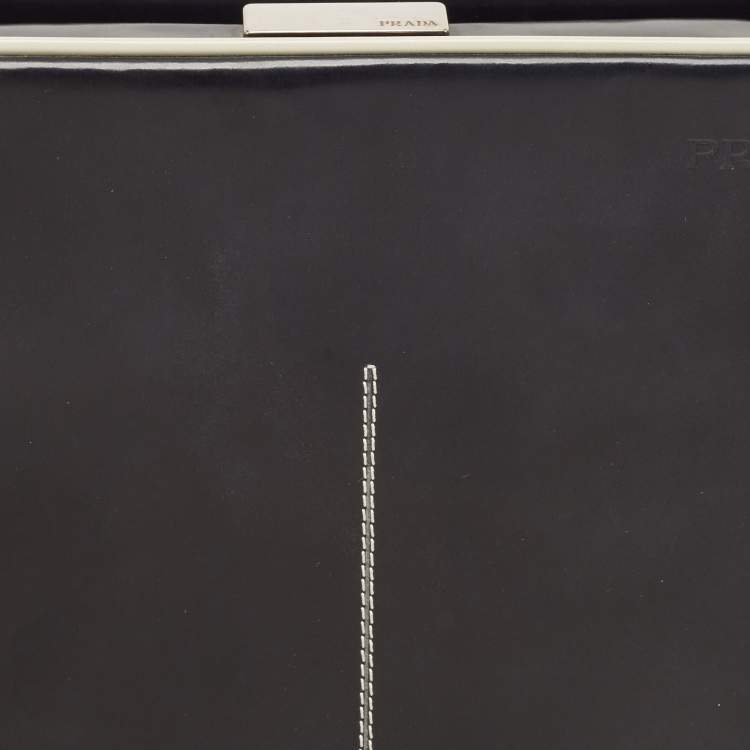 Prada Black/White Patent Leather Frame Top Handle Bag