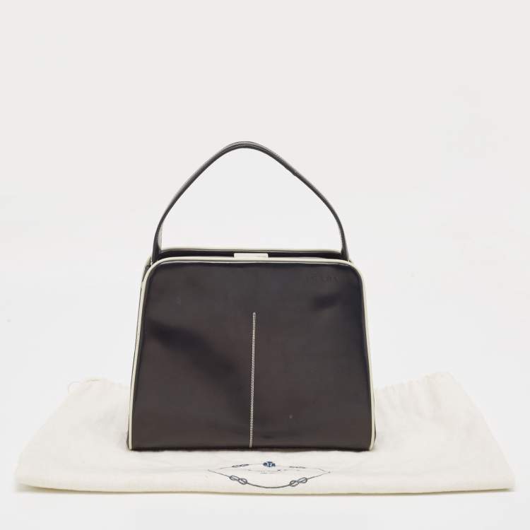 Prada Black/White Patent Leather Frame Top Handle Bag