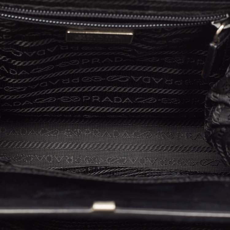 Prada Black/White Patent Leather Frame Top Handle Bag