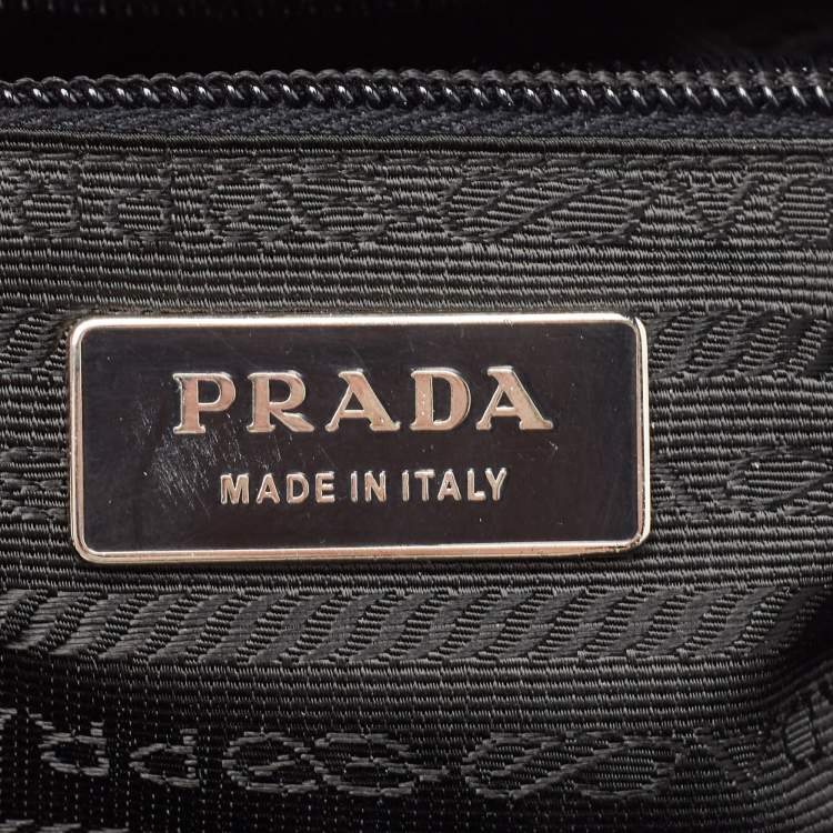 Prada Black/White Patent Leather Frame Top Handle Bag