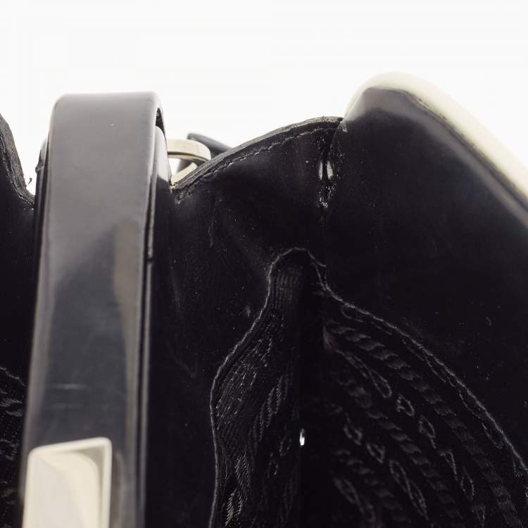 Prada Black/White Patent Leather Frame Top Handle Bag