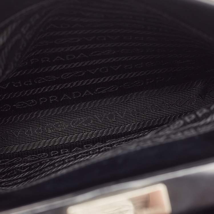 Prada Black/White Patent Leather Frame Top Handle Bag