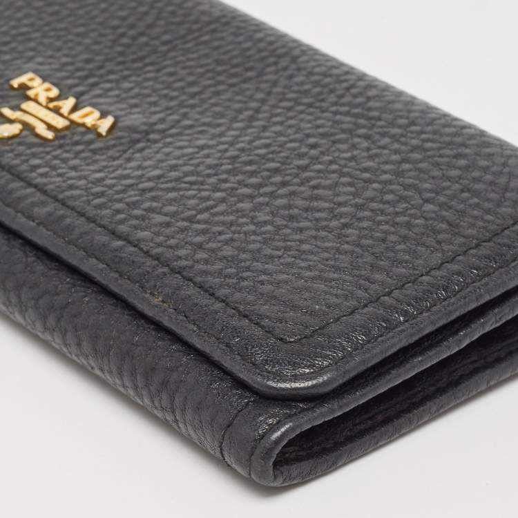 Pre Owned Prada Black Vitello Daino Leather Logo Flap Continental Wallet