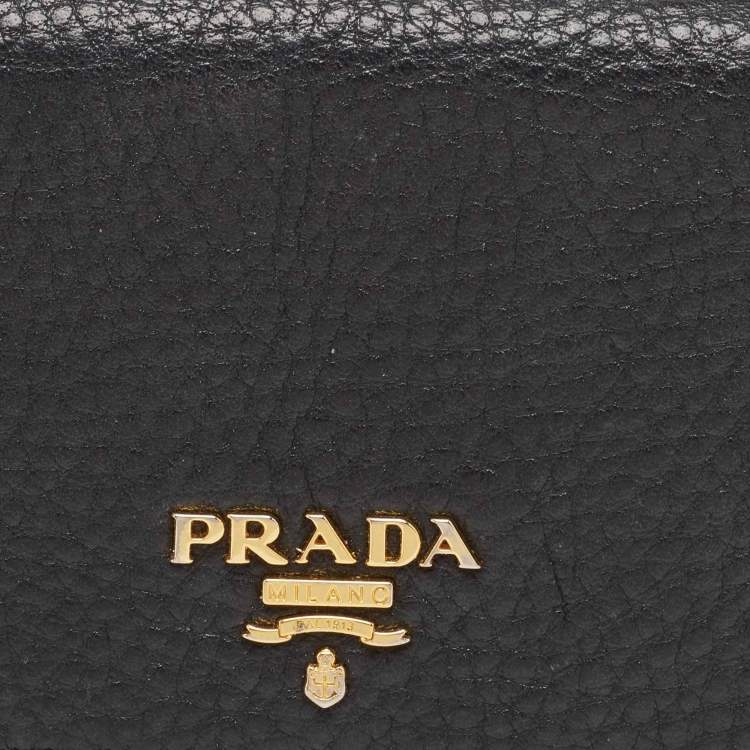 Pre Owned Prada Black Vitello Daino Leather Logo Flap Continental Wallet