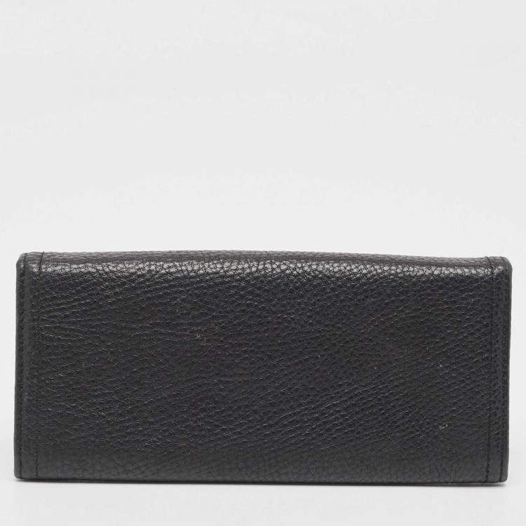 Pre Owned Prada Black Vitello Daino Leather Logo Flap Continental Wallet