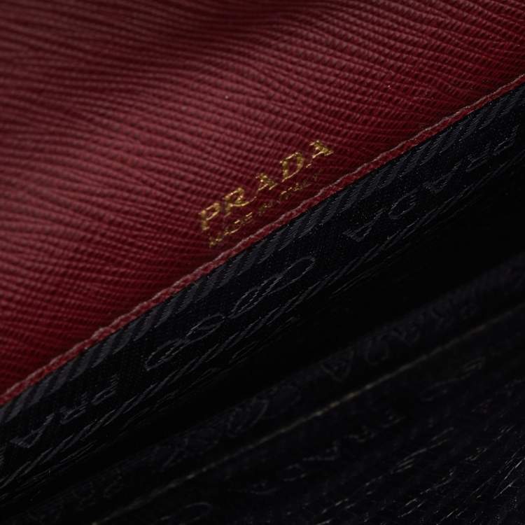 Pre Owned Prada Burgundy Saffiano Lux Leather Flap Top Handle Bag