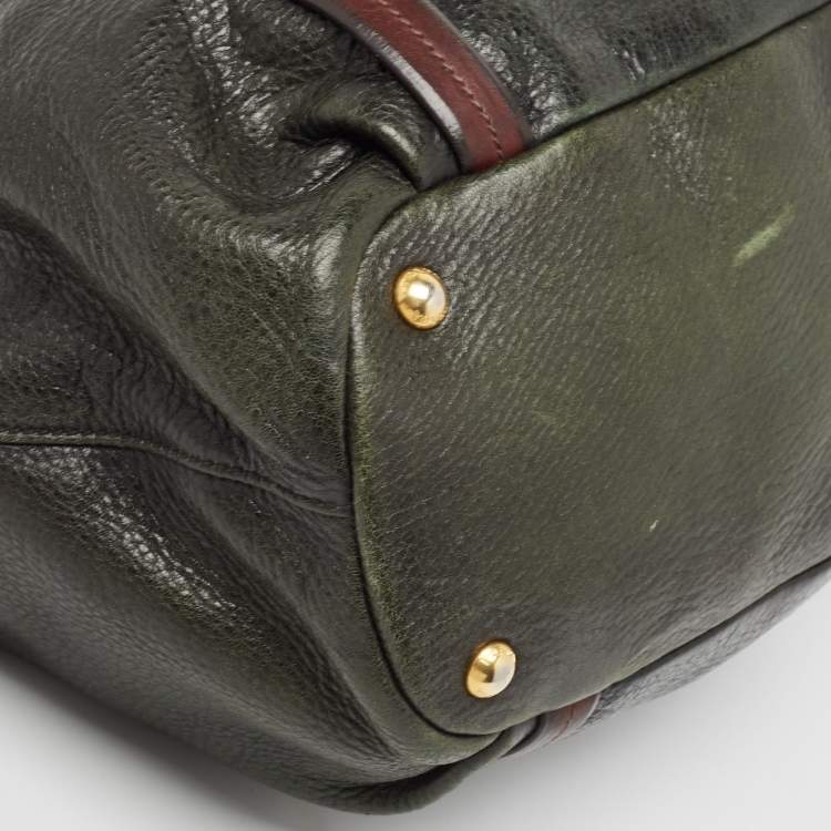 Pre Owned Prada Dark Green/Brown Vitello Daino Leather Buckle Hobo 