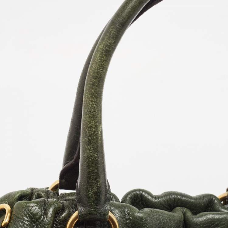 Pre Owned Prada Dark Green/Brown Vitello Daino Leather Buckle Hobo 