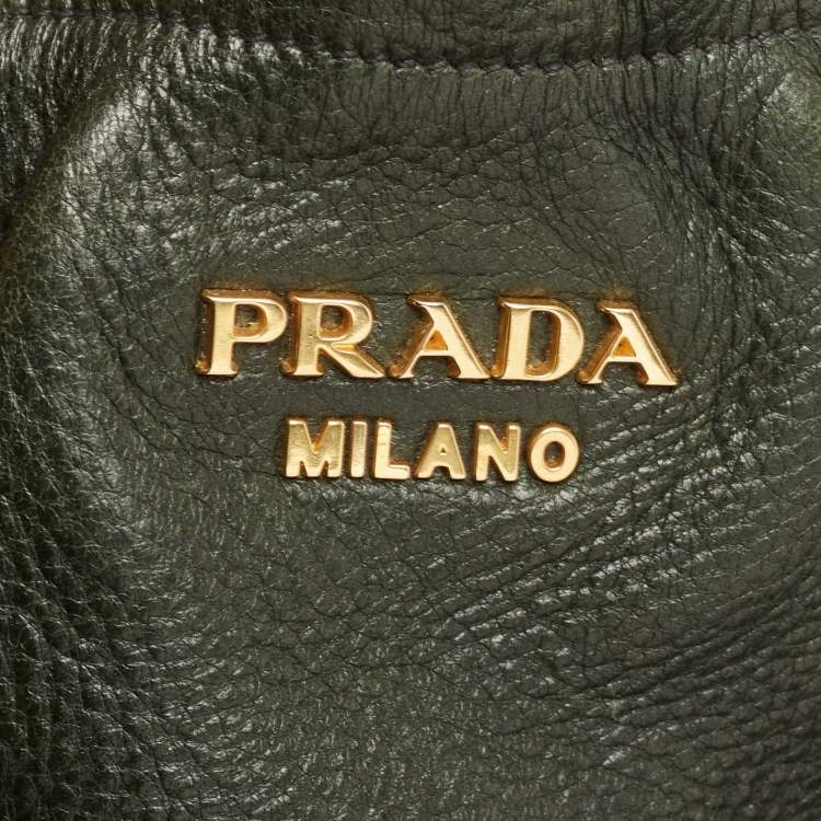 Pre Owned Prada Dark Green/Brown Vitello Daino Leather Buckle Hobo 