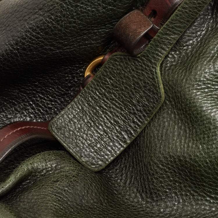 Pre Owned Prada Dark Green/Brown Vitello Daino Leather Buckle Hobo 