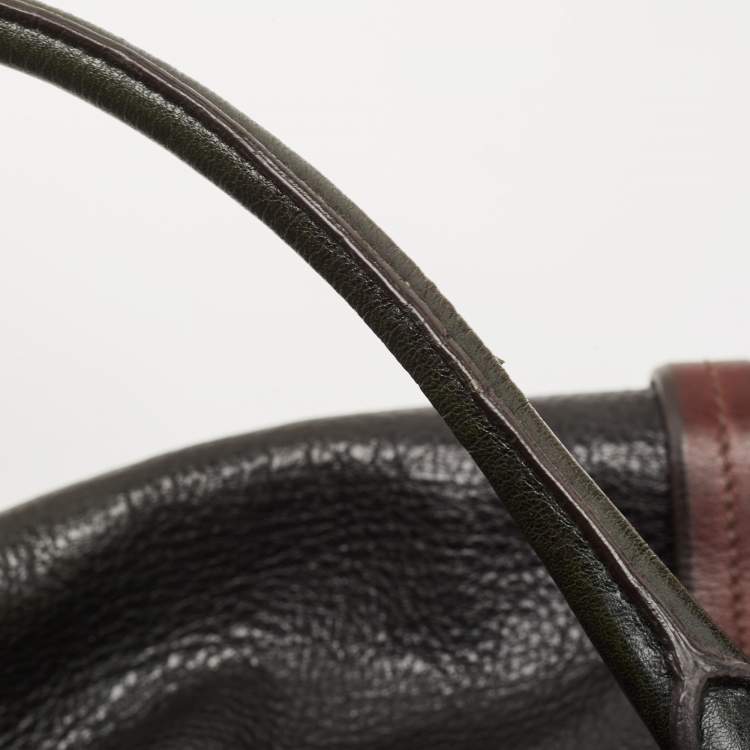 Pre Owned Prada Dark Green/Brown Vitello Daino Leather Buckle Hobo 
