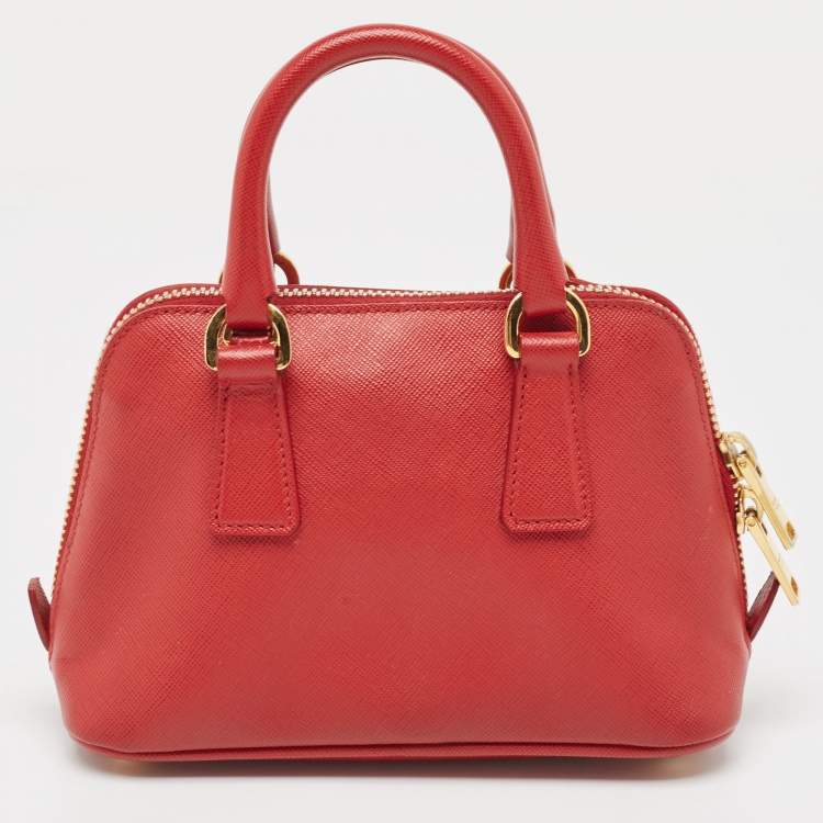 Pre Owned Prada Red Saffiano Lux Leather Mini Promenade Satchel
