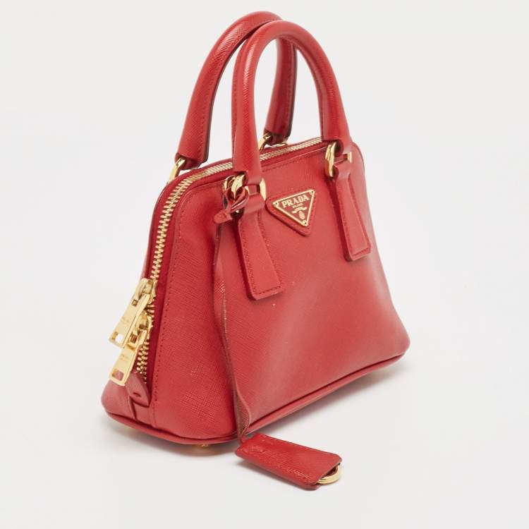 Pre Owned Prada Red Saffiano Lux Leather Mini Promenade Satchel
