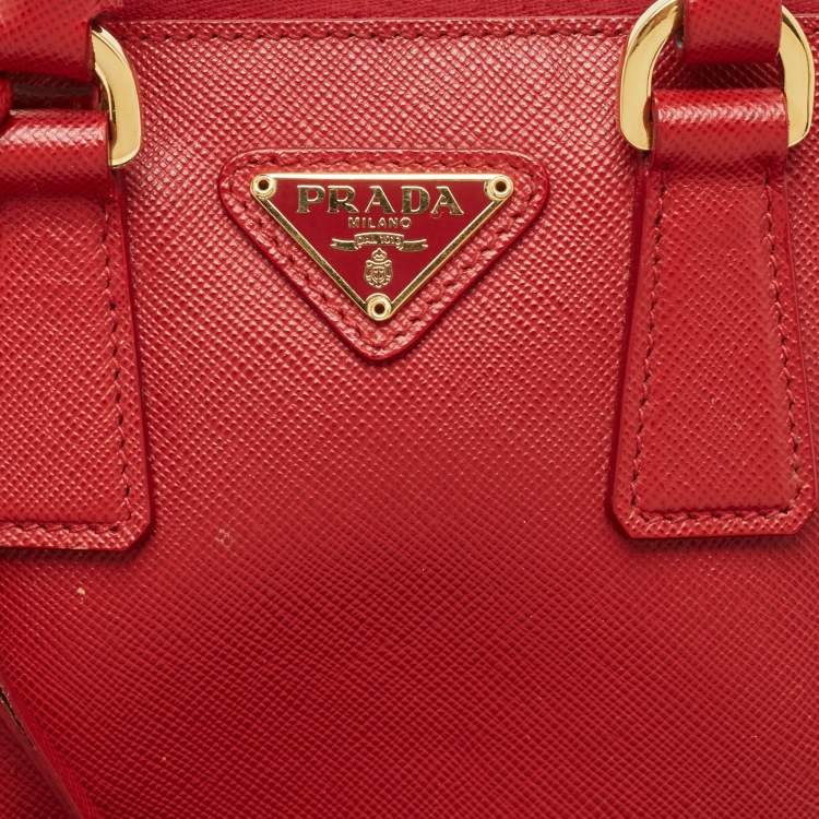 Pre Owned Prada Red Saffiano Lux Leather Mini Promenade Satchel
