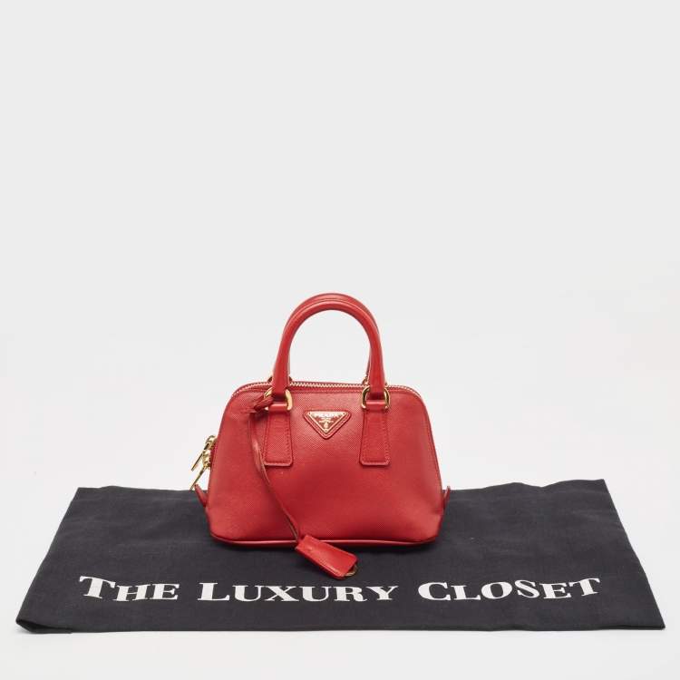Pre Owned Prada Red Saffiano Lux Leather Mini Promenade Satchel