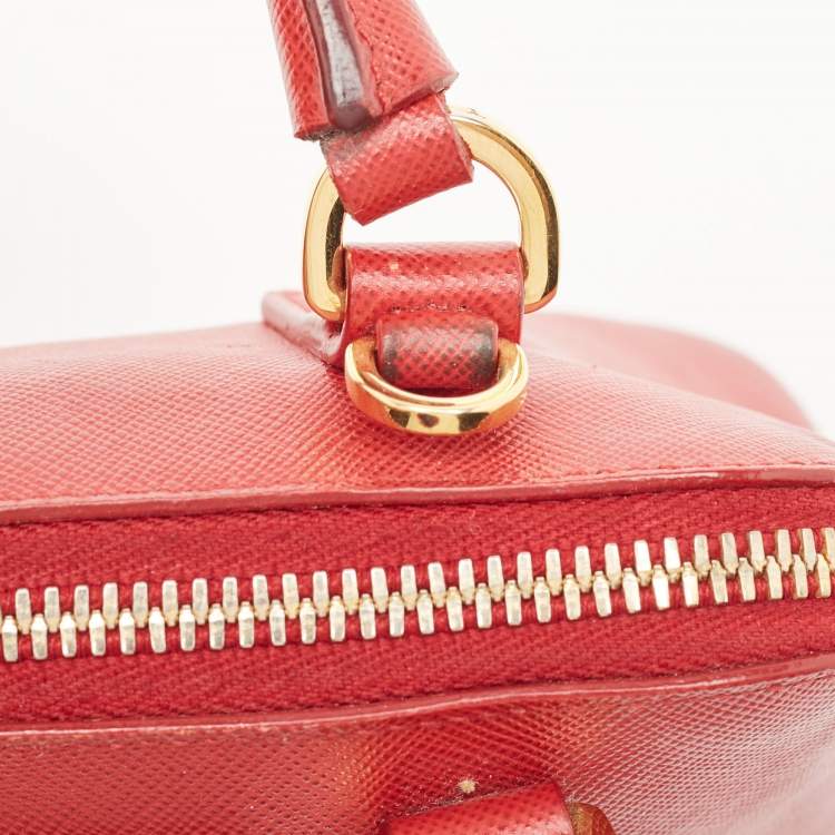 Pre Owned Prada Red Saffiano Lux Leather Mini Promenade Satchel